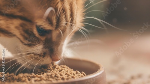 Medication in kibbles or pet food White powder sprinkled in food dish for cat or dog Administer medication drug treatments supplements probiotics or vitamins to animal patients Selecti : Generative AI photo