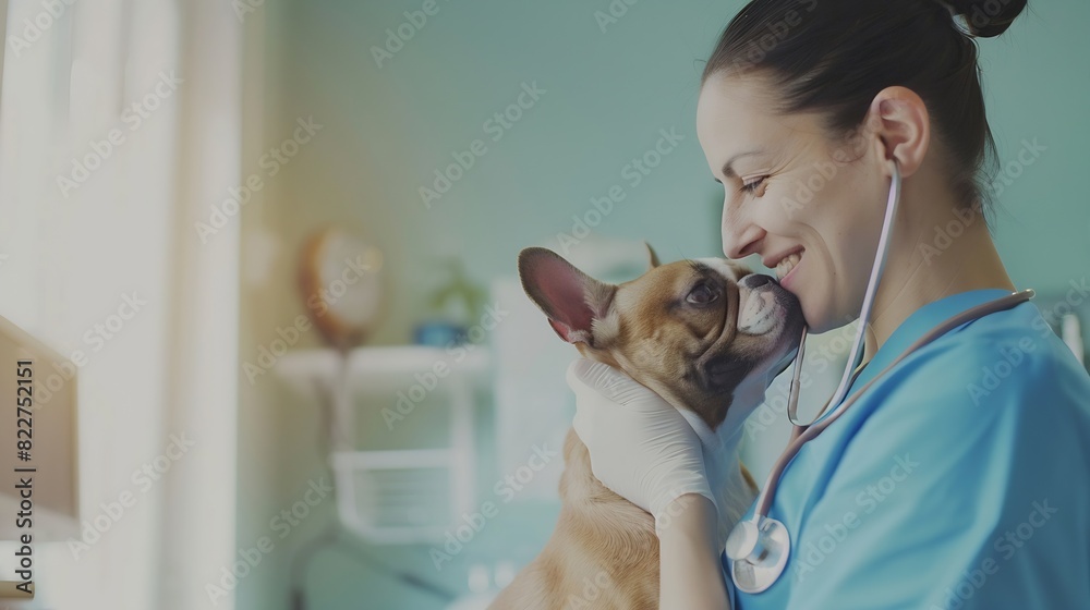 Portrait vet and woman with animals clinic and care with help care and support with a smile charity work and empathy Face female person or veterinarian with a cat bulldog and medical t : Generative AI Portrait vet and woman with animals clinic and care with help care and support with a smile charity work and empathy Face female person or veterinarian with a cat bulldog and medical t : Generative AI