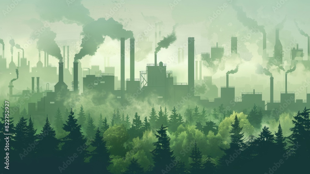 Industrial landscape with factory and green trees. world environment day Industrial landscape with factory and green trees. world environment day
