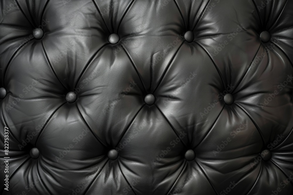 Fototapeta premium Detail of a black leather sofa with tufting