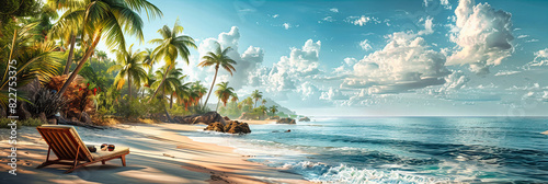 Tranquil Beach Scene with Palm Trees, Perfect Tropical Paradise, Blue Sky and Clear Water, Sri Lanka Coast