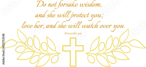 Proverbs 4:6 golden outline decorative linear vector