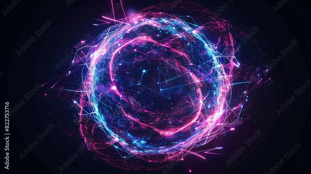Abstract Neon Energy Sphere: Magical Purple and Pink Waves and Sparks Abstract Neon Energy Sphere: Magical Purple and Pink Waves and Sparks