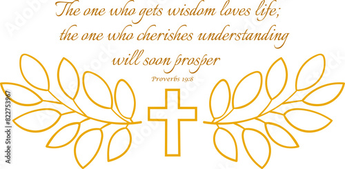 Proverbs 19:8 outline decorative verse. Transparent background