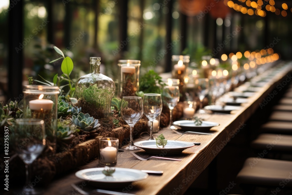 Rustic wedding decoration with succulents., generative IA