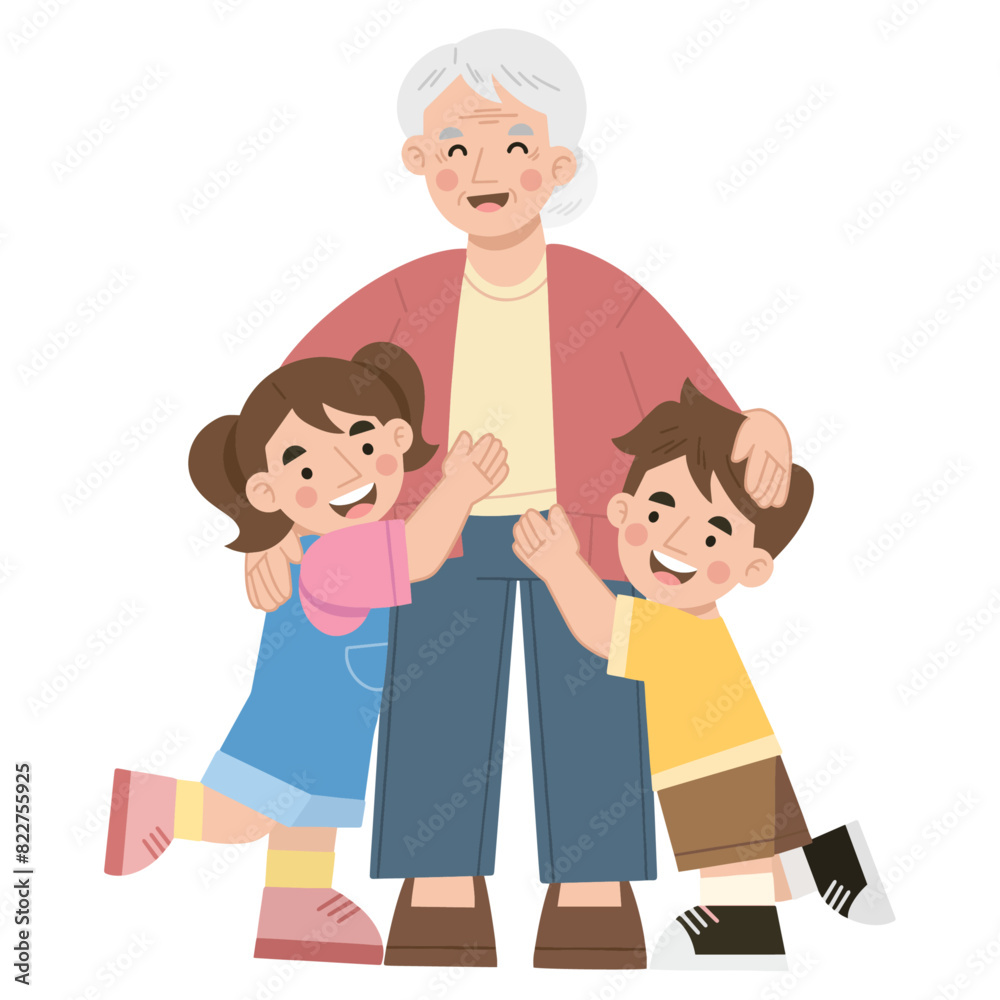Grandchildren hugging grandmother vector illustration Grandchildren hugging grandmother vector illustration