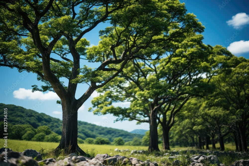 Majestic trees under deep blue sky., generative IA Majestic trees under deep blue sky., generative IA