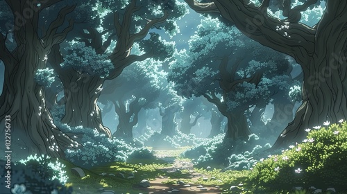 Fantasy conservation campaign image of mystical forest sanctuary, urging appreciation for endangered ecosystems. photo