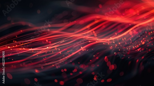 Red and black abstract background with glowing red lines and particles. AIG51A.