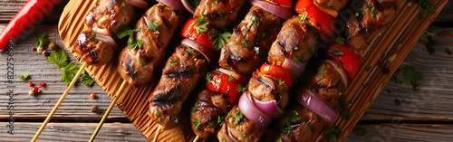 Mini kebab meat with vegetables Selective focus organic culinary healthy for eid festivel on wooden table background
 photo