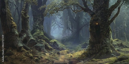 Serene sanctuary concept art, exploring the ethereal atmosphere and hidden secrets of ancient forest realms