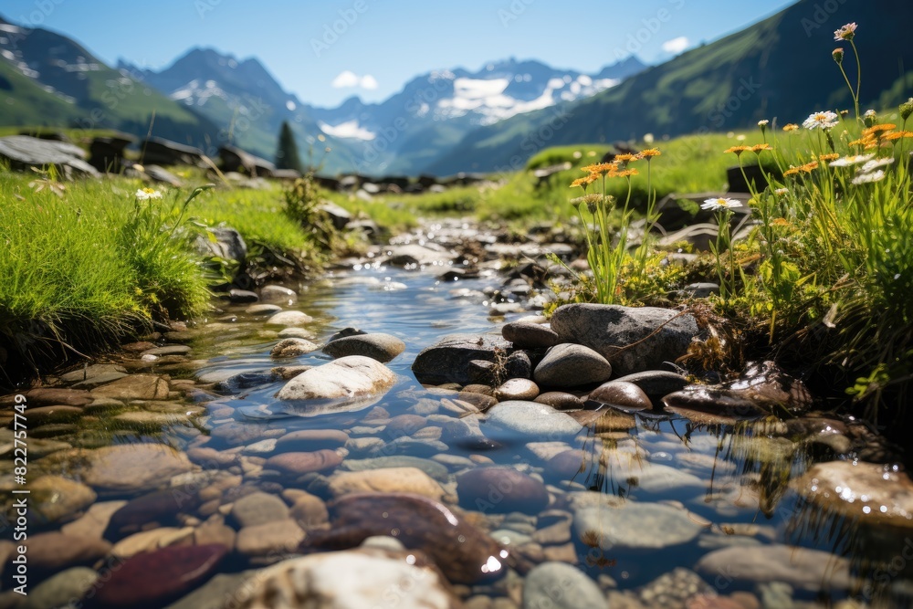 Alpine mountains covered by vibrant grams., generative IA Alpine mountains covered by vibrant grams., generative IA