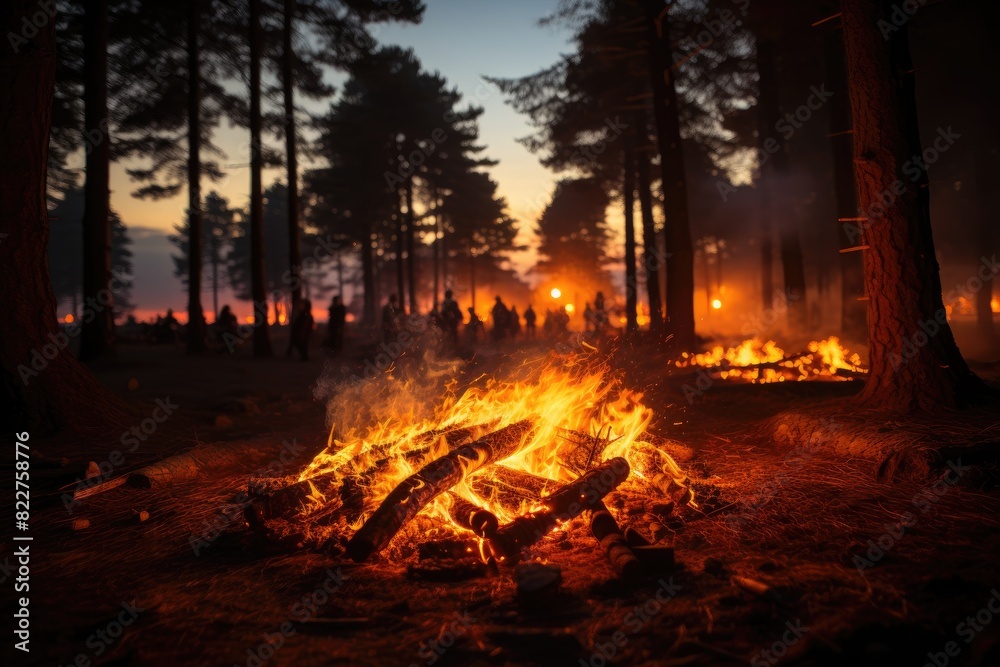 Cozy pines around a vibrant fire., generative IA Cozy pines around a vibrant fire., generative IA