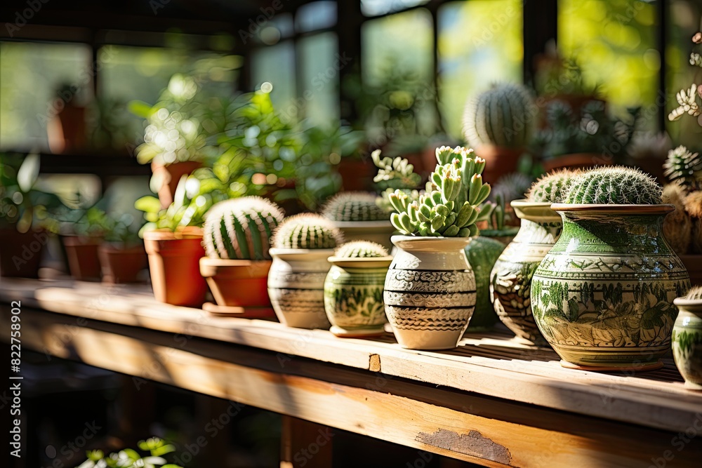 Verdant coffee with decorative cacti., generative IA Verdant coffee with decorative cacti., generative IA