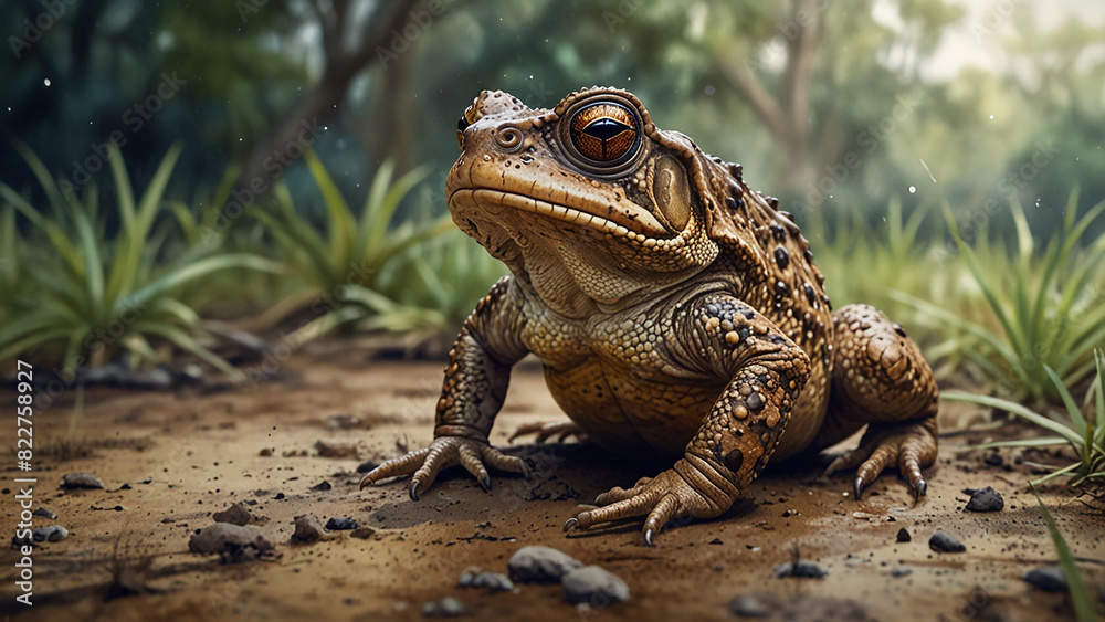 Watercolor painting: The introduction of the cane toad in Australia, its rapid spread and impact on native wildlife a cautionary tale. Watercolor painting: The introduction of the cane toad in Australia, its rapid spread and impact on native wildlife a cautionary tale.