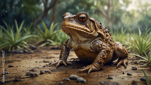 Watercolor painting: The introduction of the cane toad in Australia, its rapid spread and impact on native wildlife a cautionary tale.