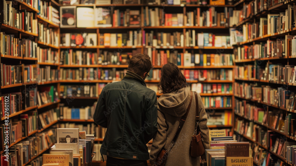 LGBTQ+ couple browsing books in a bookstore,beautiful landscape photography, fine art LGBTQ+ couple browsing books in a bookstore,beautiful landscape photography, fine art