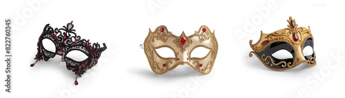 set of classic design of Venice or opera theatre face mask costume, for party or festival events isolated on transparent png cutout background