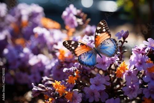 Lavender garden embraced by butterflies., generative IA photo