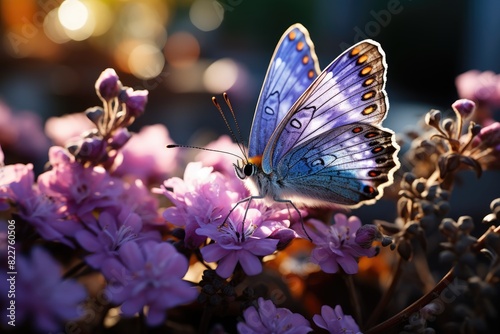 Lavender garden embraced by butterflies., generative IA photo