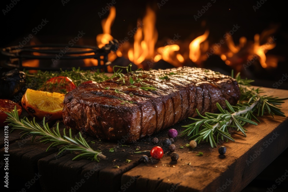 Fresh rosemary enhances juicy barbecue., generative IA Fresh rosemary enhances juicy barbecue., generative IA