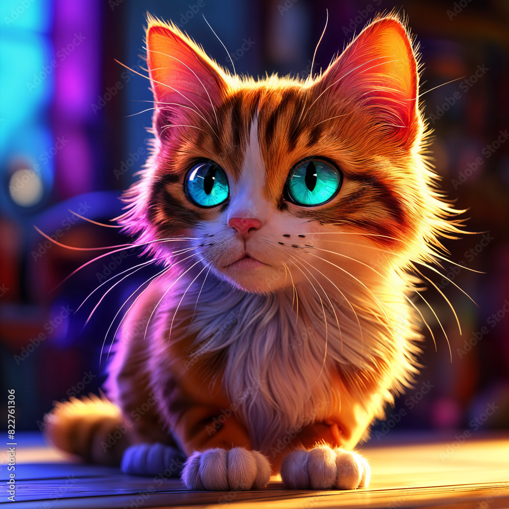 A cute, orange and white cat with striking blue eyes, sitting on a wooden surface. A cute, orange and white cat with striking blue eyes, sitting on a wooden surface.