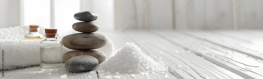 spa stone and salt on white background spa stone and salt on white background