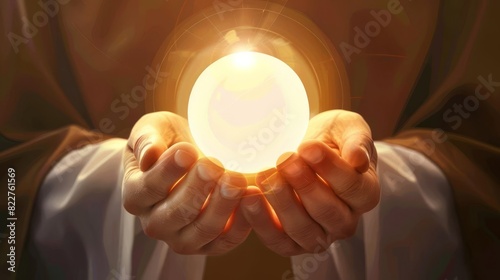 holy sacrament hands holding eucharist host digital illustration