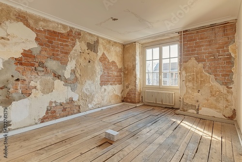 Stripped interior wall renovation in room photo