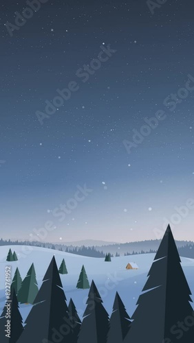 Snowy pine forest wilderness mountain illustration vertical looping animation video background