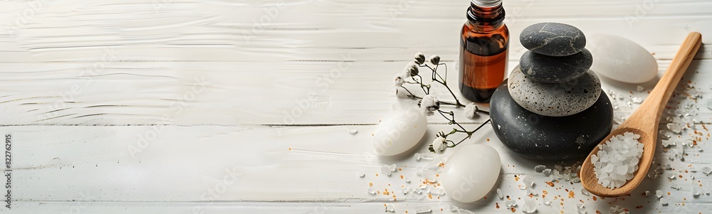 spa stone and salt on white background spa stone and salt on white background
