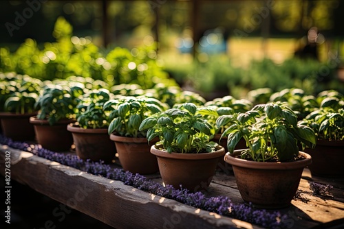 Homemade garden of fresh and vibrant herbs.  generative IA