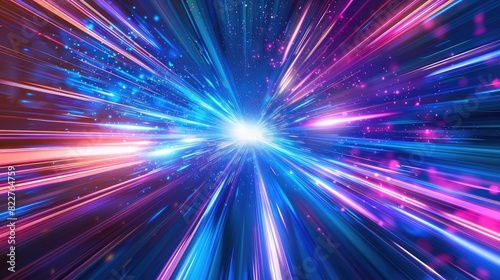Abstract light speed background with blue, purple and red rays of energy in space. High technology concept for science fiction or futuristic design © Khalif