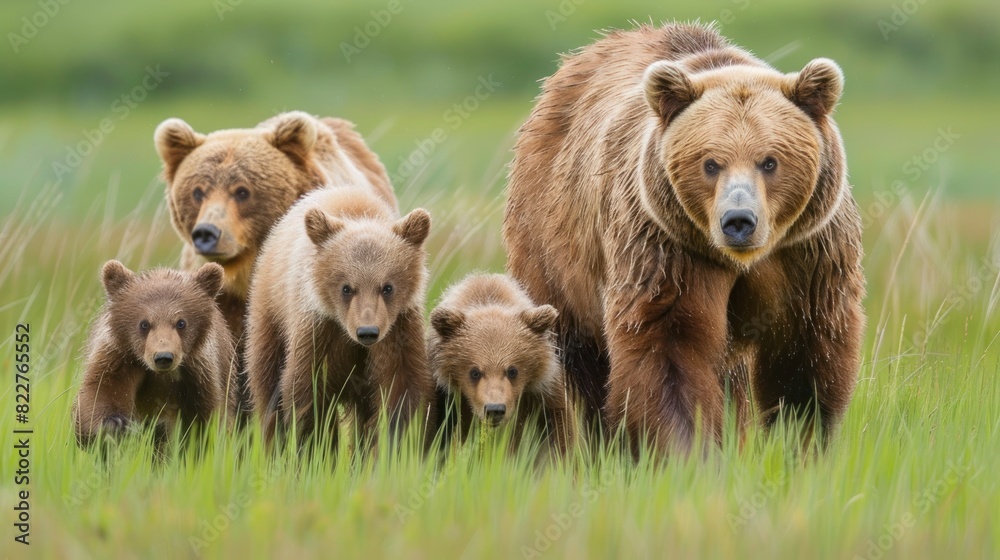 Obraz premium mother bear and cute baby bear, happy bear family,