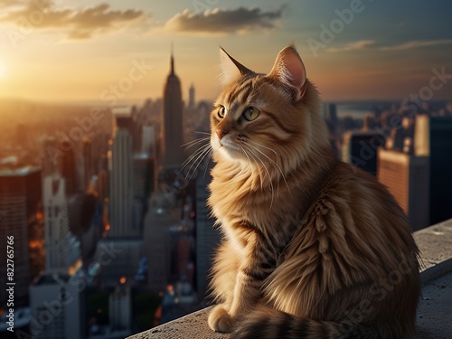 a detailed portrait cute cat background citylight