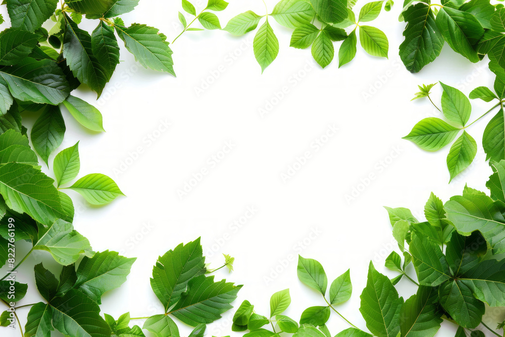 Simple and Chic Green Leaf Frame with White Background