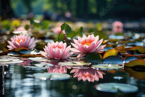 Pink lotus in Serena Lagoa  Serena scene.  generative IA