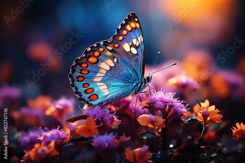 Butterflies in flowers colors and beauty of nature., generative IA © JONATAS