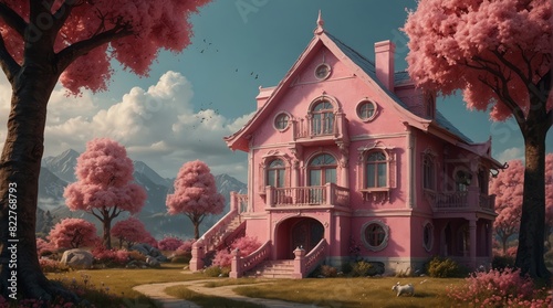 8 Pink House - Generative AI photo