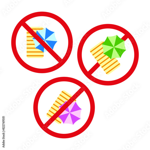 No beach umbrellas allowed sign. Prohibited items vector illustration.