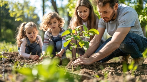 Join a family planting a tree, symbolizing green energy initiatives and sustainable living for a brighter future.