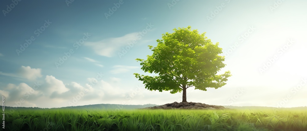 An image showcasing ecological practices for an environmentally friendly and sustainable future, featuring a vibrant green tree in full foliage with ample copy space for text An image showcasing ecological practices for an environmentally friendly and sustainable future, featuring a vibrant green tree in full foliage with ample copy space for text