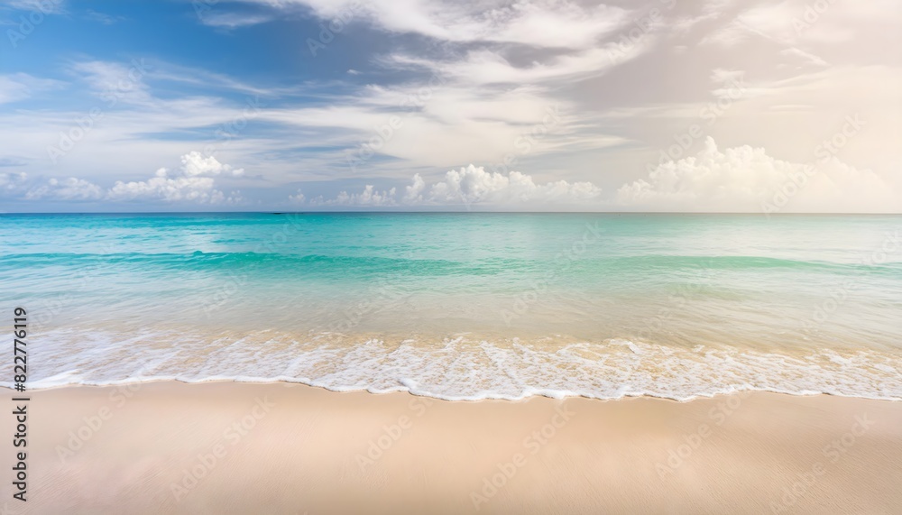 Fototapeta premium Beautiful tropical beach, blue summer sky and white sandy ocean