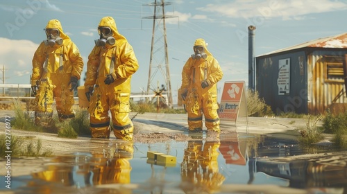 Chemical Spill With Hazmat Suits And Warning Signs. Generative AI photo