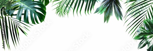 An illustration of tropical palm leaves with ample space on the right for text or graphics, isolated on a clean white transparent background photo