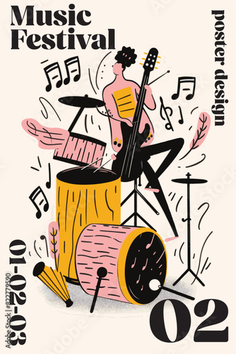 Abstract music festival or band background hand drawn doodle style illustration
