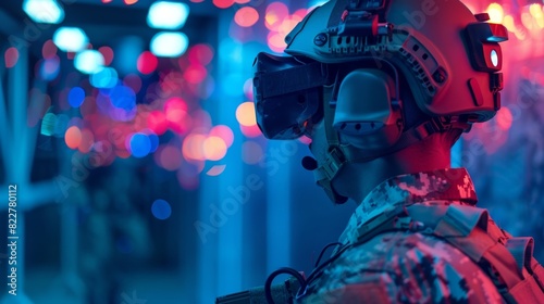 A group of military personnel participate in a VR simulation testing out different strategies and tactics to determine the most effective approach.