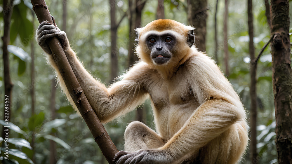 Fototapeta premium AI image generated Lar Gibbon