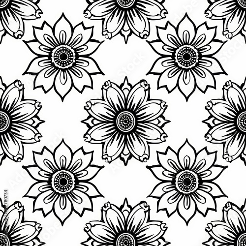 Tile Seamless Simple black and white Mandala