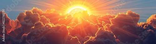 Sun breaking through cancer clouds flat design top view, renewal theme, animation, vivid